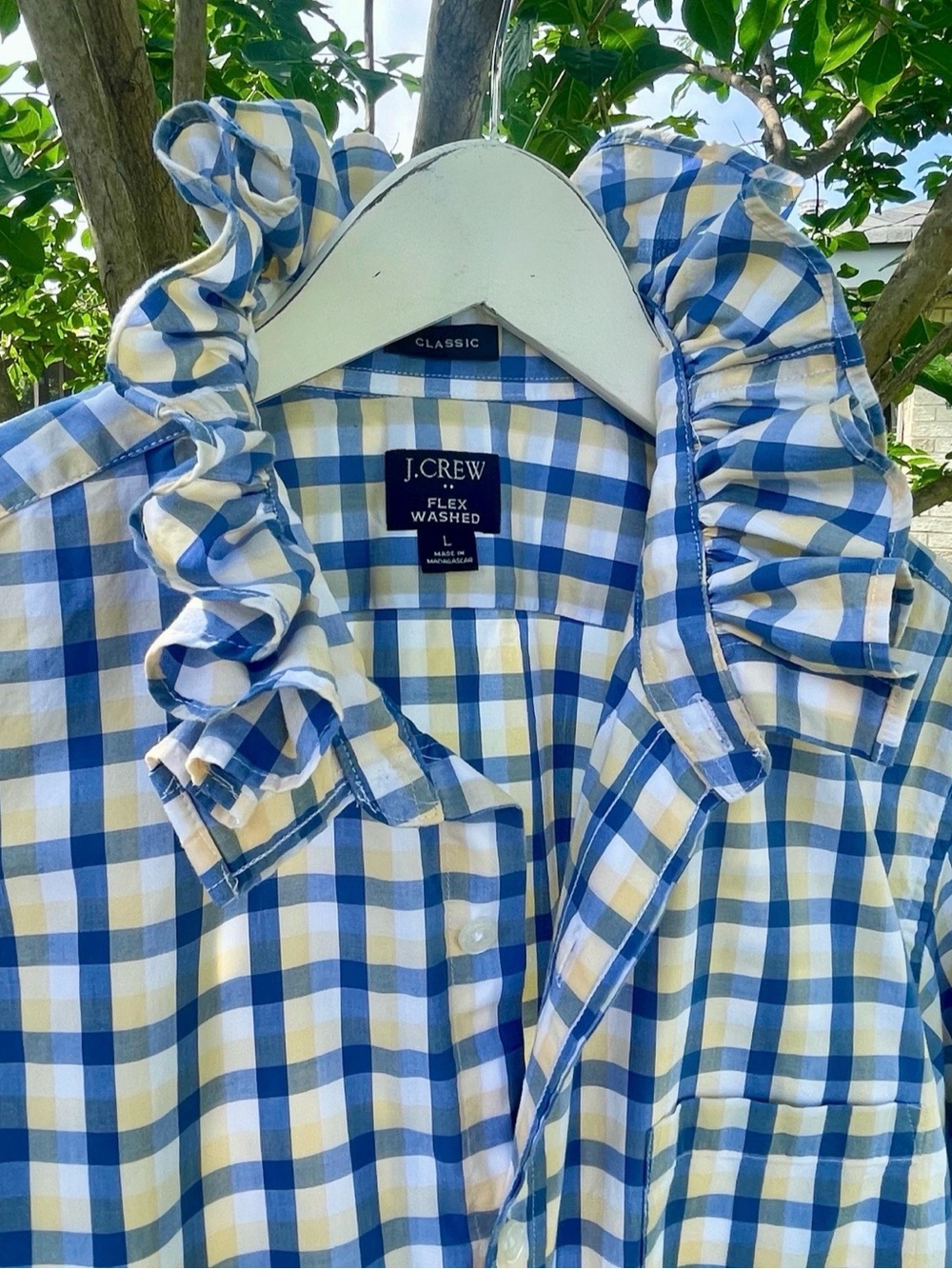 J Crew SIZE L Reworked Upcycled Ruffle Collar Men’s Shirt